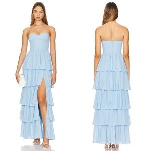 Lovers + Friends Hattie Strapless Tiered Gown Baby Blue NEW with tags